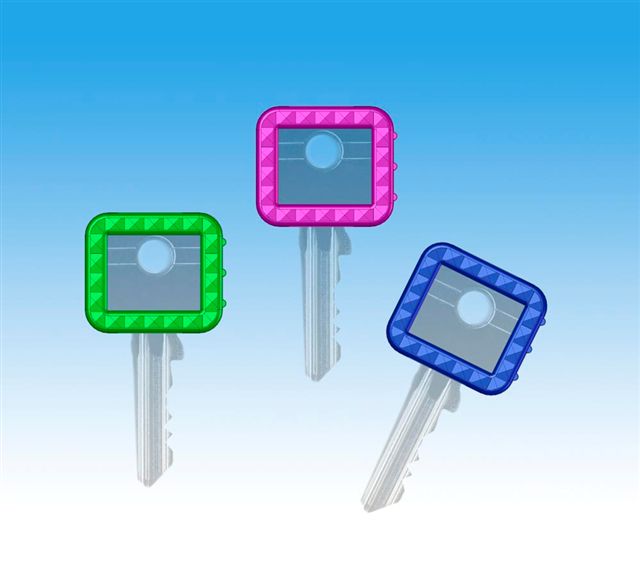 Schlüsselkennringe "quadratisch" VERKAUFSSCHAUKARTON, farblich sortiert