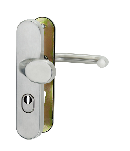 Edelstahl-Schutzwechselgarnitur mit Kernziehschutz 72 mm / Zylindervorstand 10-15mm / abg.Griffpl/ES1