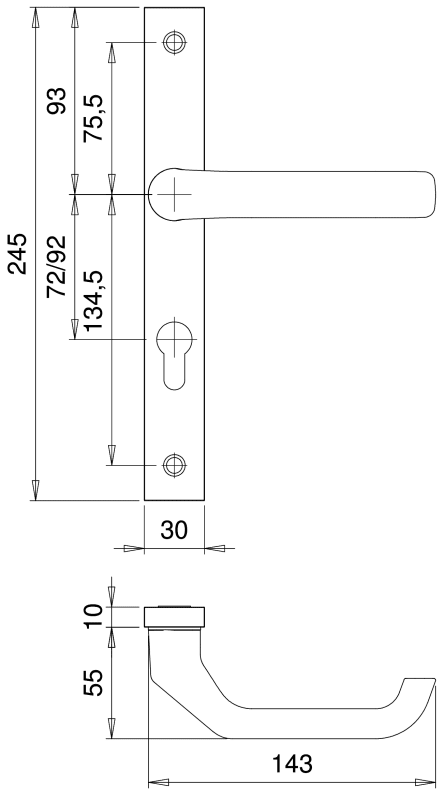 Schmalrahmenschutzgarnitur "ECKIG" F1-elox. / 8 mm / 92 mm / 10 mm stark