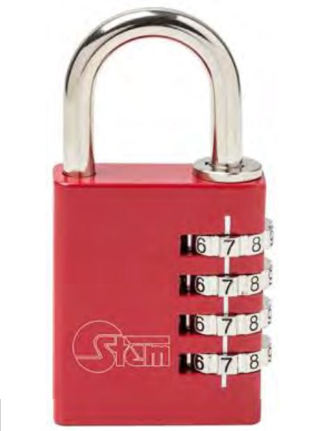 Aluminium-Vorhangschloss mit Zahlenkombination 40 mm / Farbe: rot