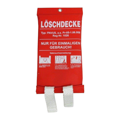 Feuerlöschdecke aus 100 % Glasfaser / Größe: 100 x 100 cm / zugelassen nach DIN EN 1869