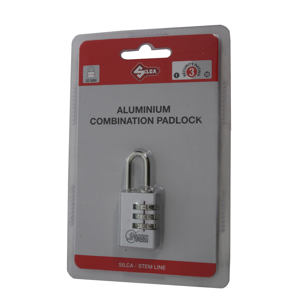 Aluminium-Vorhangschloss mit Zahlenkombination 20 mm / Farbe: alu-silberfarbig Aluminium-Vorhangschloss mit Zahlenkombination 20 mm / Farbe: alu-silberfarbig