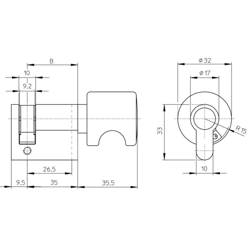 Blind-Knauf-Halbzylinder K35/10 mm Blindseite: 10 mm / Knaufseite: 35 mm