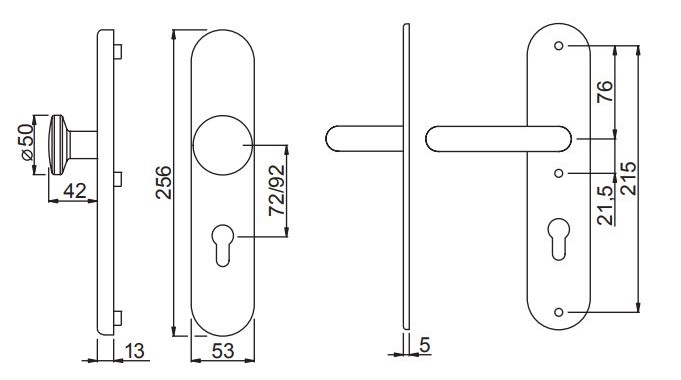 Edelstahl-Sicherheitslangschildwechselgarnitur 92 mm / ES1 / mit Knopf / Außenschildstärke: 15 mm