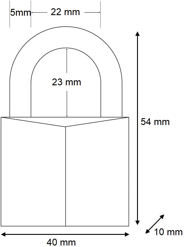 Vorhangschloss Standard mit gehärtetem Stahl-Bügel Nr. CAD 40 / einseitige Verriegelung / Messing