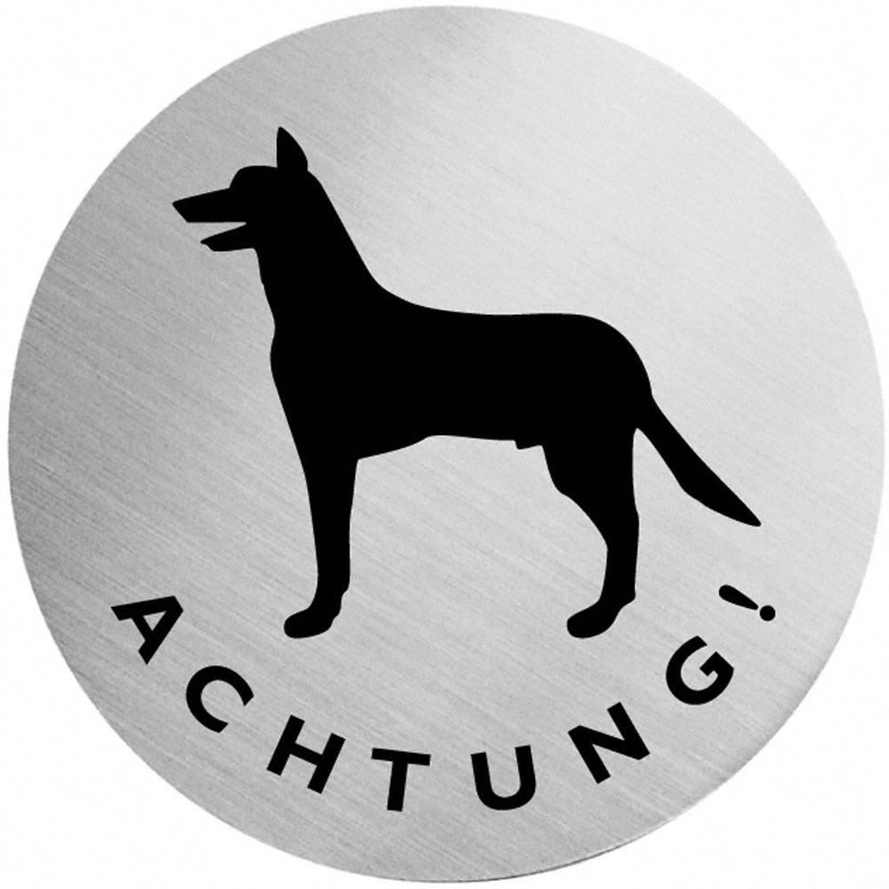 Selbstklebende Türschilder "Vorsicht Hund" Art.-Nr.: 7021 EDELSTAHL, 60 mm Durchmesser