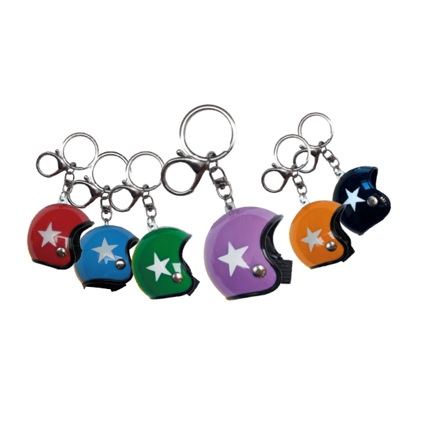 Schlüsselanhänger-Set "Helm" mit Schlüsselring und mit Karabiner / farbig sortiert / 1 Set = 6 Stück