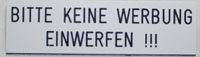 Kunstoffschilder für Briefkästen / selbstklebend "Bitte keine Werbung einwerfen" 1 VE = 10 Stück