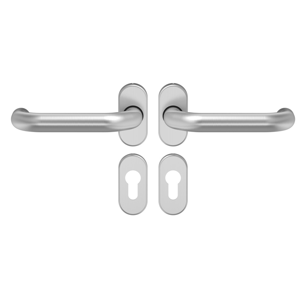FH-U-Form Rosetten-Drückergarnitur / 9 mm / Nr.: 386405 / Edelstahl / PZ / "oval"