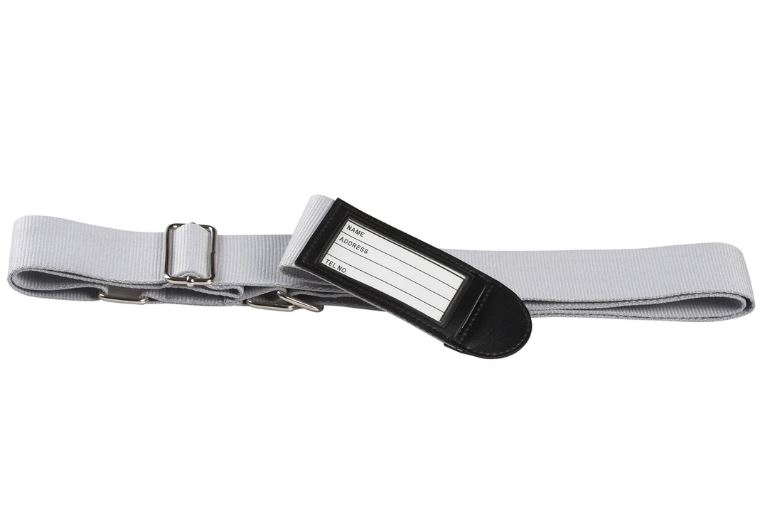 Koffergurt aus Polyester mit Adressfeld+Aresskarte hellgrau / 1600 x 50 mm / SONDERNETTOPREIS