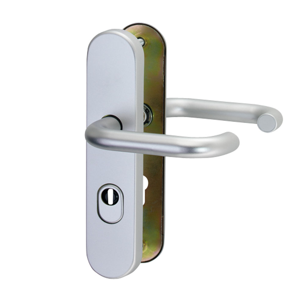 Aluminium-Schutzdrückergarnitur mit Kernziehschutz 72 mm / Zylindervorstand 10-15 mm / F1-elox. / ES1