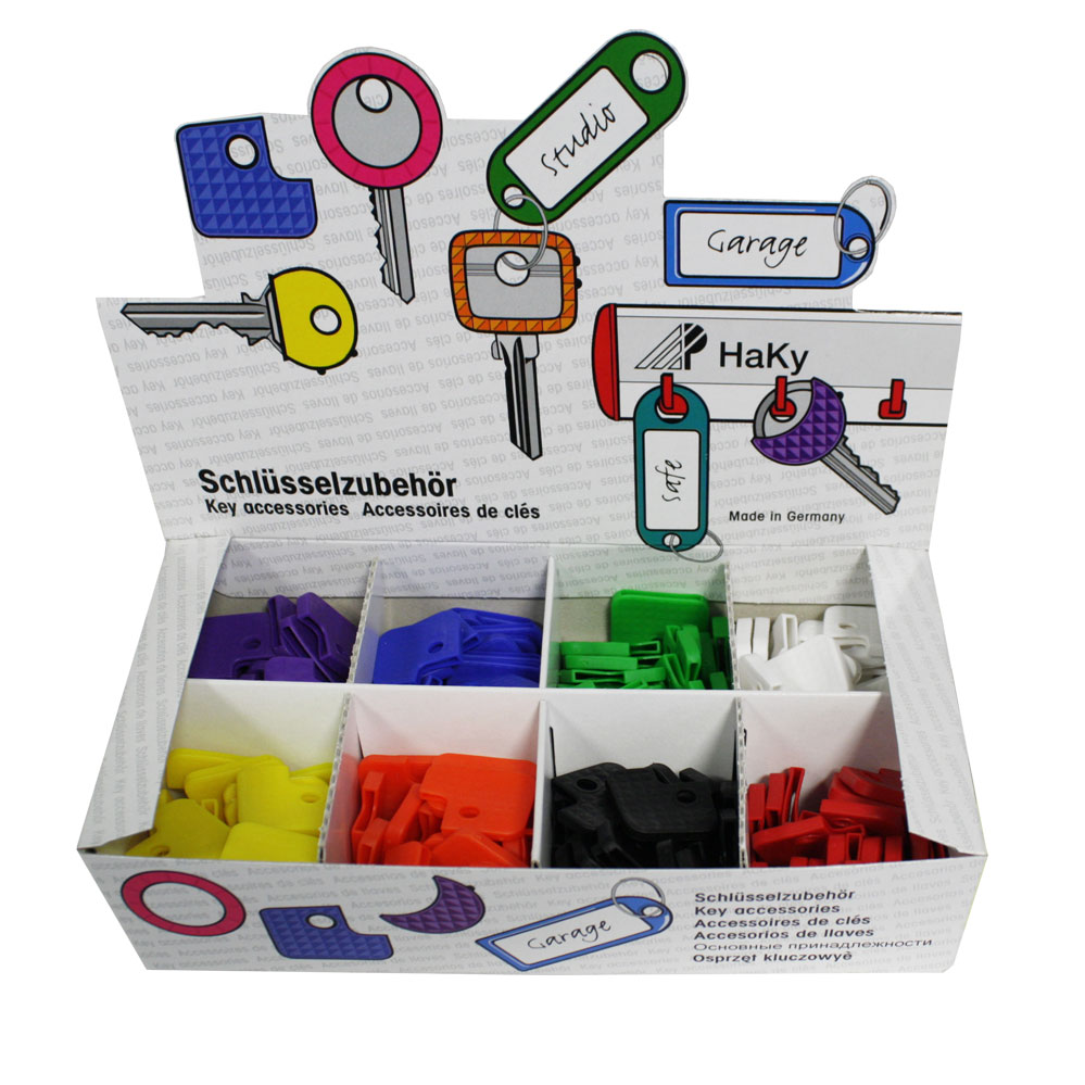 Schlüsselkennkappen f.eckige Schl.-köpfe VERKAUFSSCHAUKARTON, farblich sortiert Schlüsselkennkappen f.eckige Schl.-köpfe VERKAUFSSCHAUKARTON, farblich sortiert