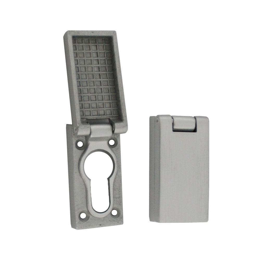 Regenschutzklapprosetten in Aluminium silberfarbig F1-elox. / Abmessung: L:55,8 x B:27,6 x T:15,3 mm