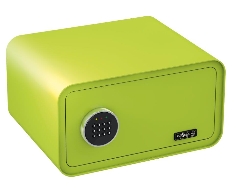 Elektronik-Möbeltresor "mysafe" Farbe: Apfelgrün Elektronikschloss mit Zahlencode / A4 Ordnertiefe!