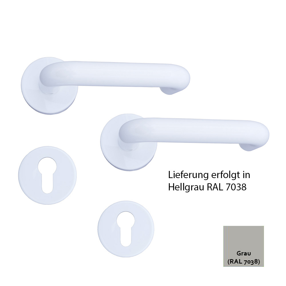 Nylon-Rosetten-PZ-Drückergarnitur/ Farbe: hellgrau mit U-Formdrücker 8 mm / PZ-gelocht