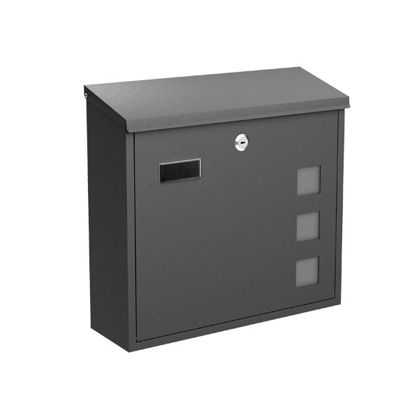 Stahl-Briefkasten / anthrazit matt mit Namensschild und je 2 Schlüsseln / Einwurf C4