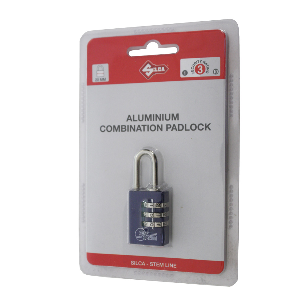 Aluminium-Vorhangschloss mit Zahlenkombination 20 mm / Farbe: blau