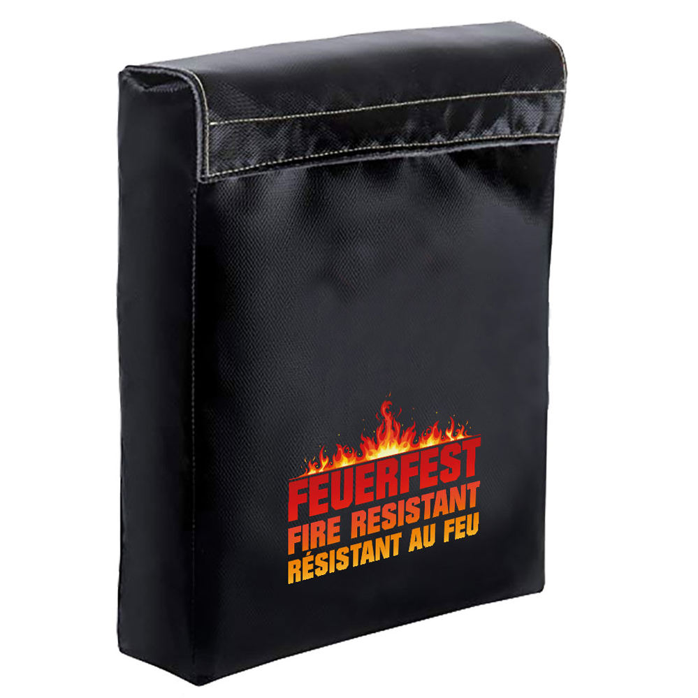 Feuerfeste Dokumententasche "Deluxe" / schwarz mit 4,9 Litern extrem geräumig / Abm.: 380x280x60mm