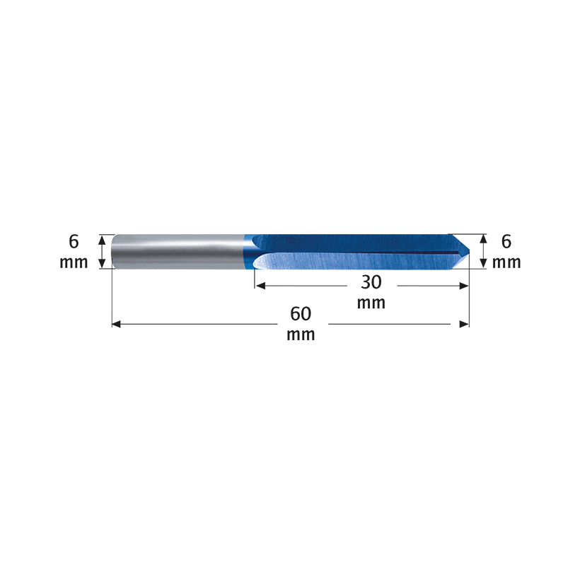 Vollhartmetall-Bohrfräser aus Karbid / 6 x 60 mm (ideal zum Aufbohren von Zylindern) 