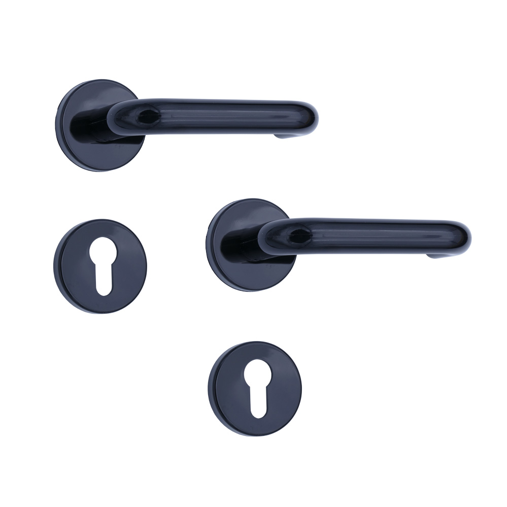 Nylon-Rosetten-PZ-Drückergarnitur / Farbe: schwarz mit U-Formdrücker 8 mm / PZ-gelocht