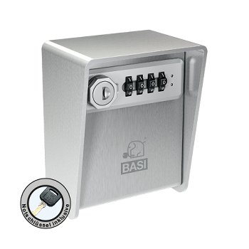 Schlüsselsafe aus Edelstahl / 3 mm stark mit 4-stelligen Zahlencode und 1 Notschlüssel