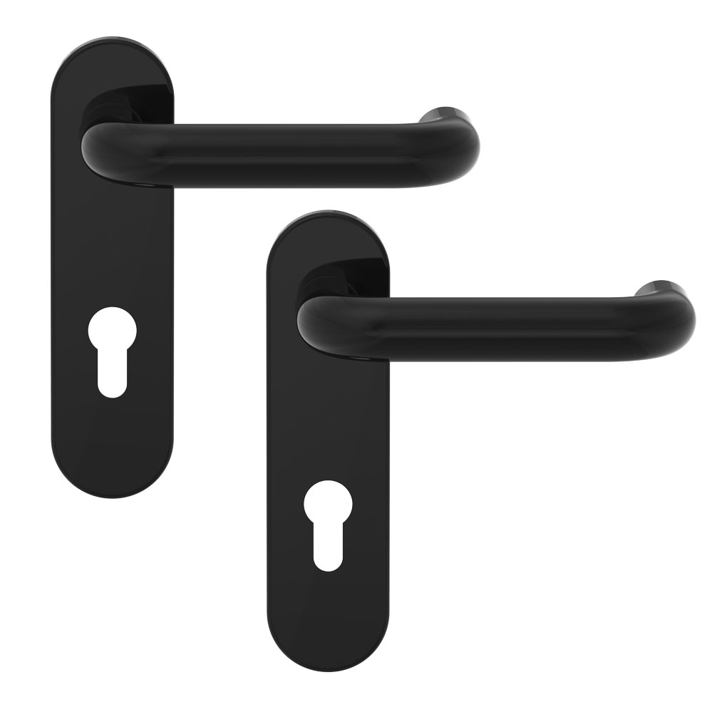 FH-Drücker-Garnituren für Feuerschutzabschlüsse, 2900 B, schwarz RAL9005, 72mm, 9mm, PZ, oval FH-Drücker-Garnituren für Feuerschutzabschlüsse, 2900 B, schwarz RAL9005, 72mm, 9mm, PZ, oval