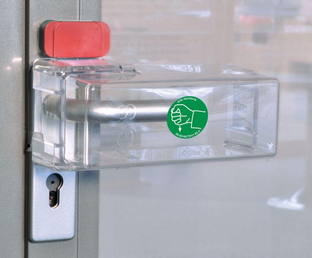 Fluchttürhaube "K" zur Absicherung von Türdrückern / transparent