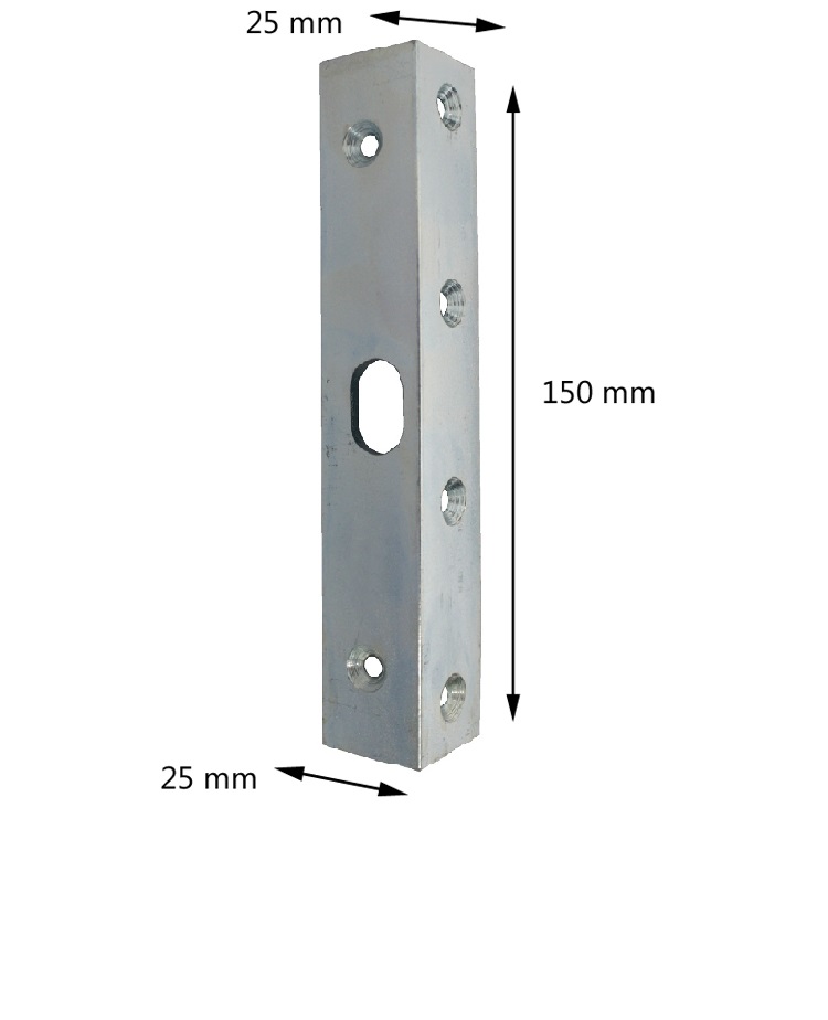 Winkelschließblech für Zusatzschlösser / verzinkt mit ovalem Riegelloch / 150x25x25x3 mm