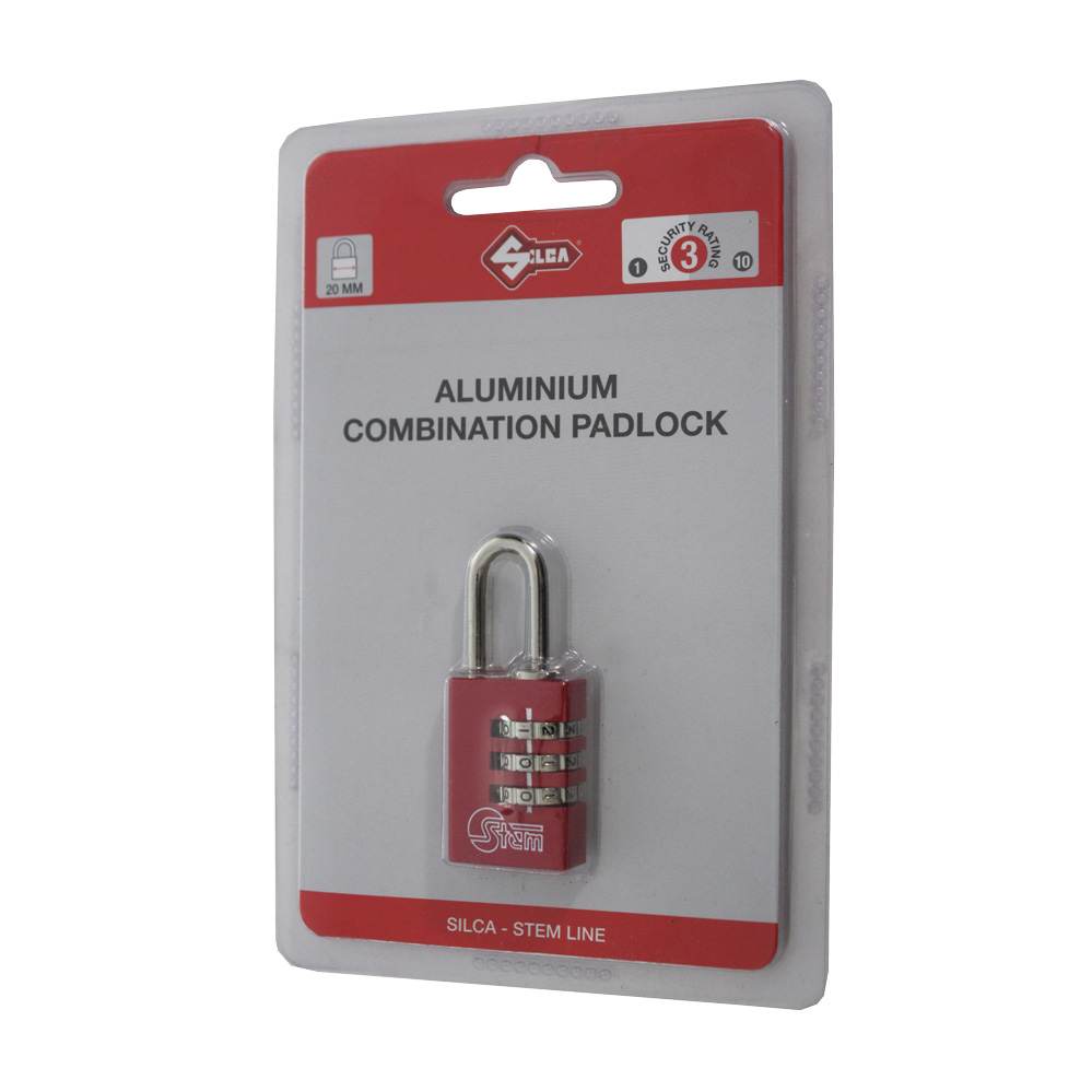 Aluminium-Vorhangschloss mit Zahlenkombination 20 mm / Farbe: rot