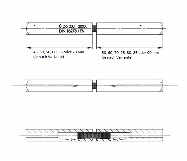 Geteilter 9 mm Panik-Vierkantstift / für FH-Türen gestempelt nach DIN 18273 FS / Länge: 45/50 mm