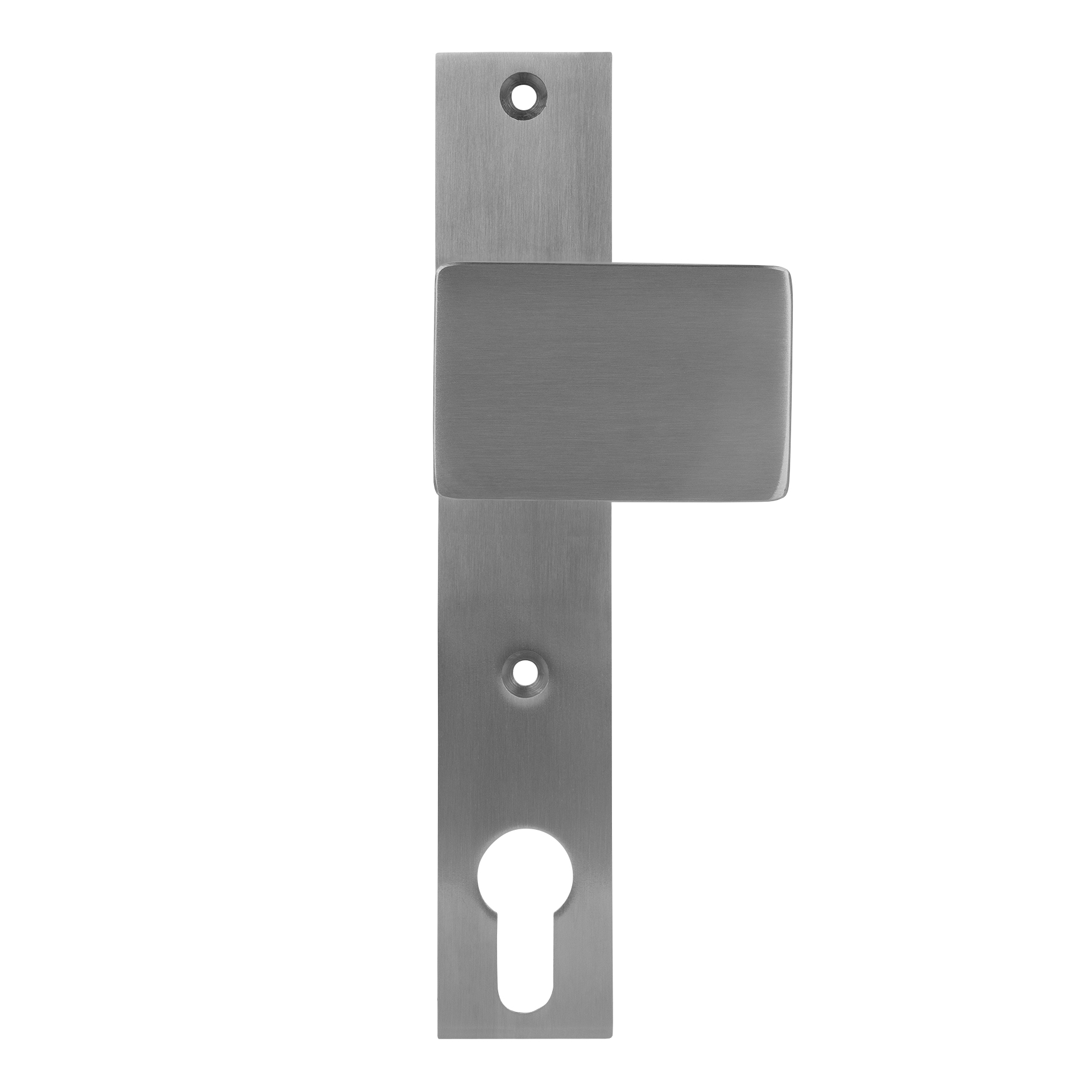 Knopfschild "Eckig" für Rohrrahmenschloss 92 mm / Lochabstand = 105 mm / Edelstahl / fest