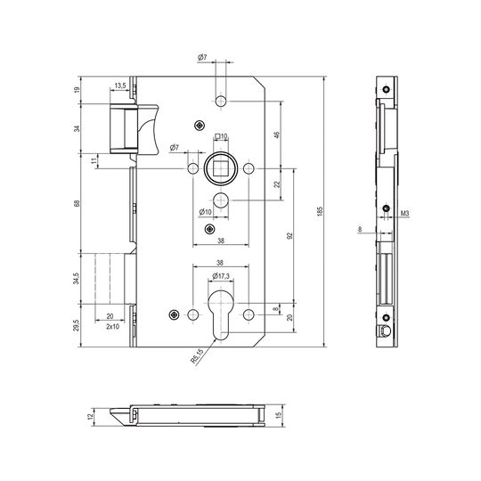 PZ-Vario-Schloss / 65-Dorn / 92 mm / 10 mm / DLS Haustürschloss PZW mit Wechsel
