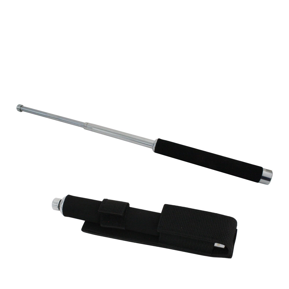 Teleskopschlagstock silber / inkl. Holster aus robustem Cordura / mit Moosgummigriff Teleskopschlagstock silber / inkl. Holster aus robustem Cordura / mit Moosgummigriff