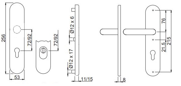 Aluminium-Schutzdrückergarnitur mit Kernziehschutz 72 mm / Zylindervorstand 10-15 mm / F1-elox. / ES1