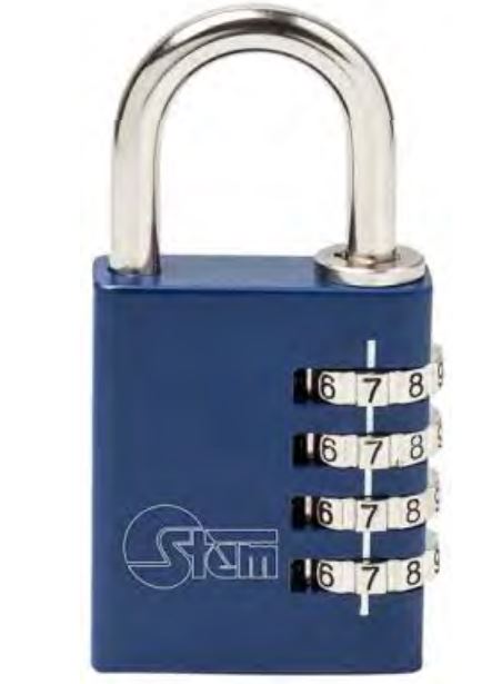 Aluminium-Vorhangschloss mit Zahlenkombination 40 mm / Farbe: blau