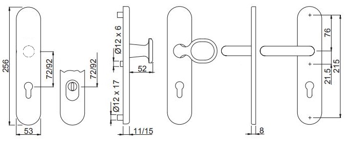 Alu-Schutzwechselgarnitur mit Kernziehschutz/ F1 72 mm / Zylindervorst. 10-15 mm/ abg. Griffpl./ES1