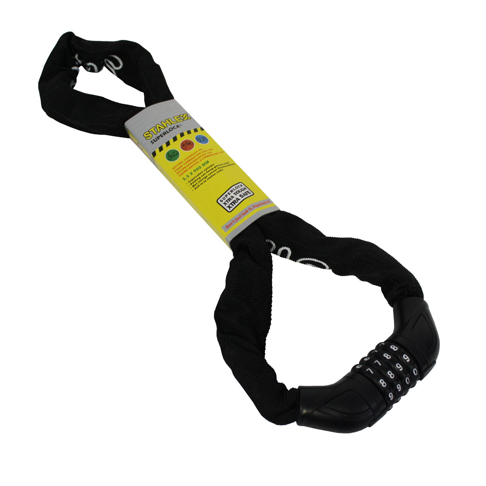 Zweirad-Kettenschloss mit Textilüberzug mit 4 einstellbaren Zahlen-Codes - schwarz