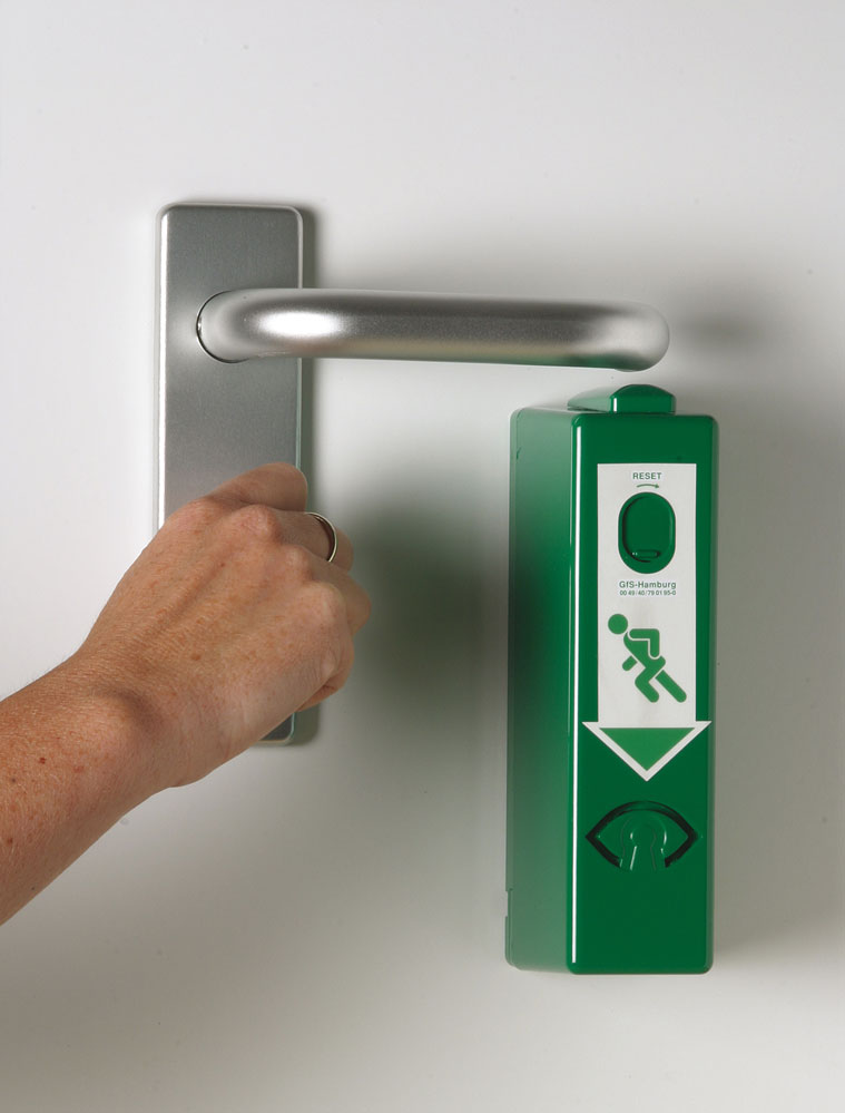 EH-Türwächter mit eingebautem Profilhalbzylinder grün / mit 9 V-Batterie / Einhandbedienung