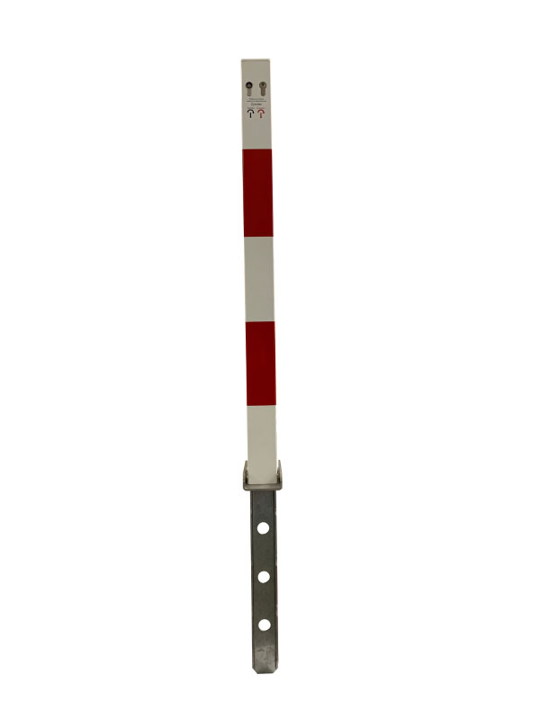 Edeltahl-Absperrpfosten / rot reflektierend / mit Bodenhülse zum Einbetonieren: 170 x 95 x 525 mm