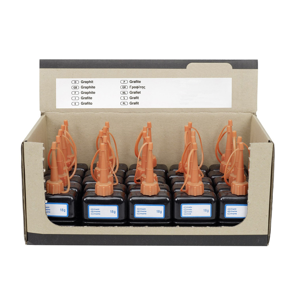 Graphit 18 g / in praktischer Faltenbalgflasche aus Polyethylen niederer Dichte (LDPE) Graphit 18 g / in praktischer Faltenbalgflasche aus Polyethylen niederer Dichte (LDPE)