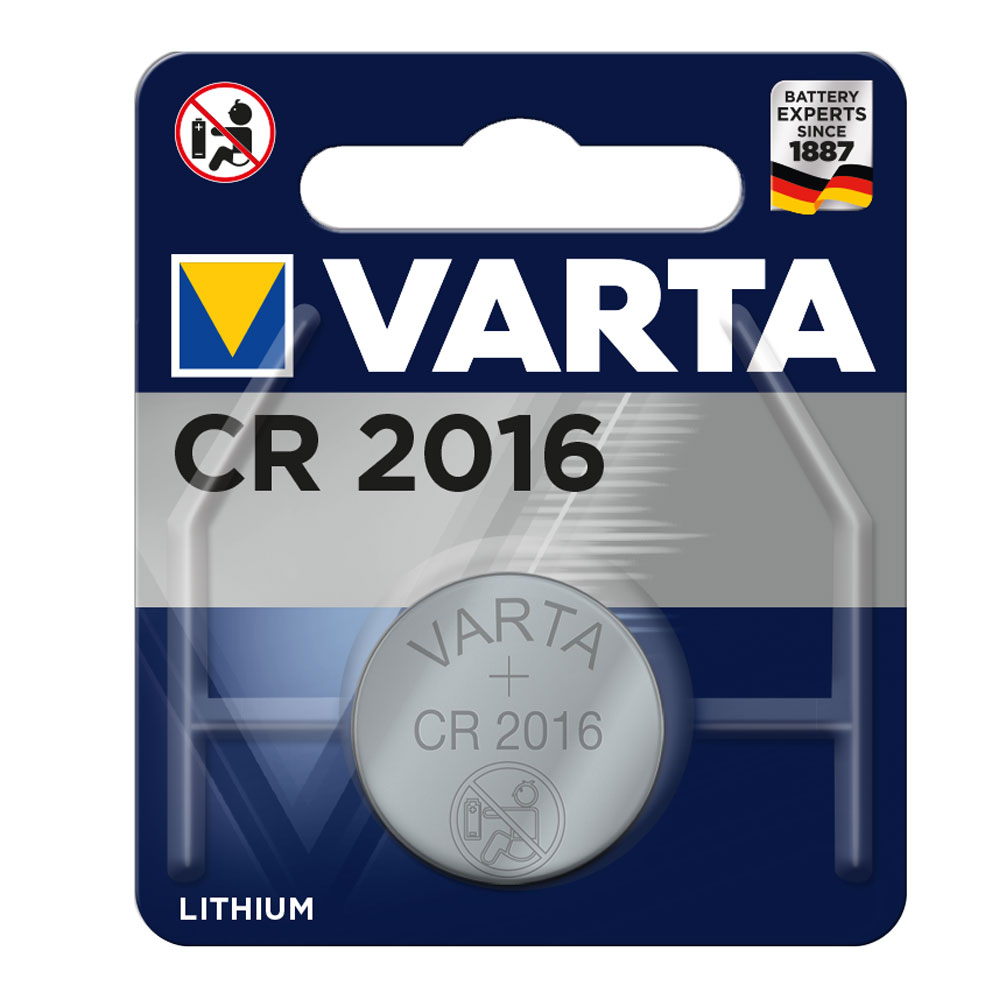 VARTA-Lithium-Knopfzelle Nr. CR2016 / geblistert / 3 Volt / Höhe = 1,6 mm / Durchmesser = 20 mm VARTA-Lithium-Knopfzelle Nr. CR2016 / geblistert / 3 Volt / Höhe = 1,6 mm / Durchmesser = 20 mm