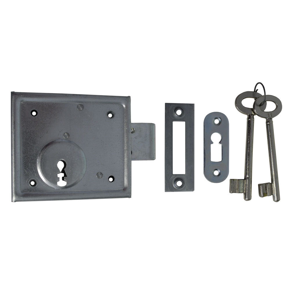 Aufliegendes Kastenriegelschloss / BB-gelocht / Nr. 150 / rs + ls verwendbar / 60 mm Dorn