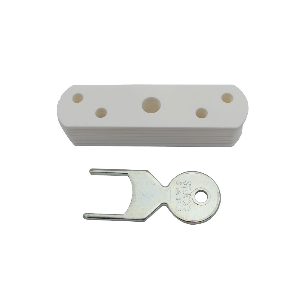 Unterlegplattenset für Stuco-Fenstersichererungen weiß / 5 x 1 mm + 5 x 2 mm + 1 x Steckschlüssel