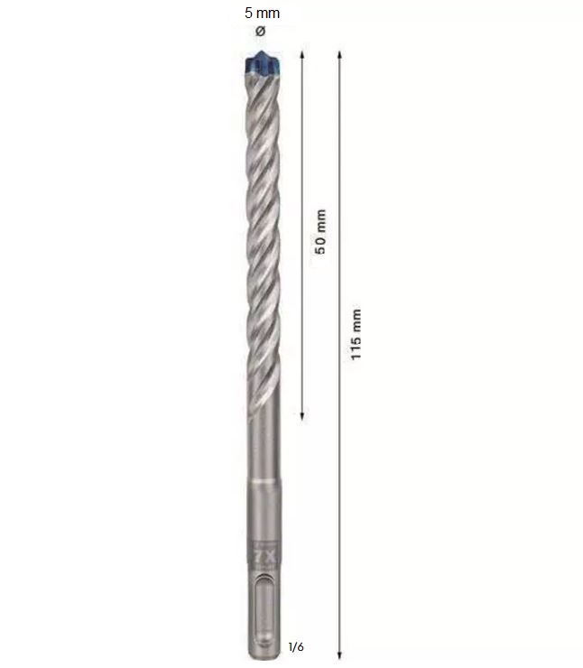 Hammerbohrer SDS-plus-7X / 5 mm AL = 50 mm / GL = 115 mm / SONDERNETTOPREIS