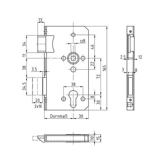 PZ-Vario-Schloss / 70-Dorn / 72 mm / 8 mm / DRS PZW mit Wechsel