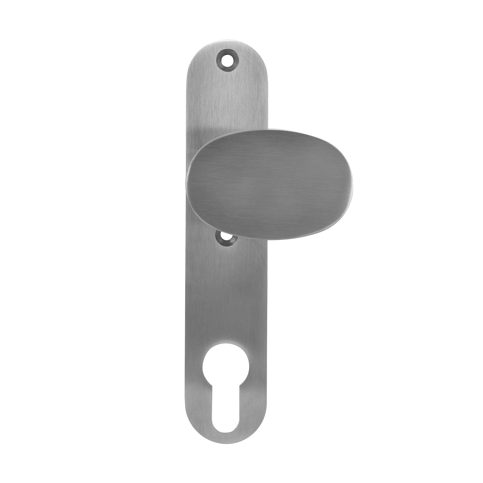 Knopfschild "Oval" passend für Schlosskästen 72 mm / Lochabstand = 67 mm / Edelstahl / fest