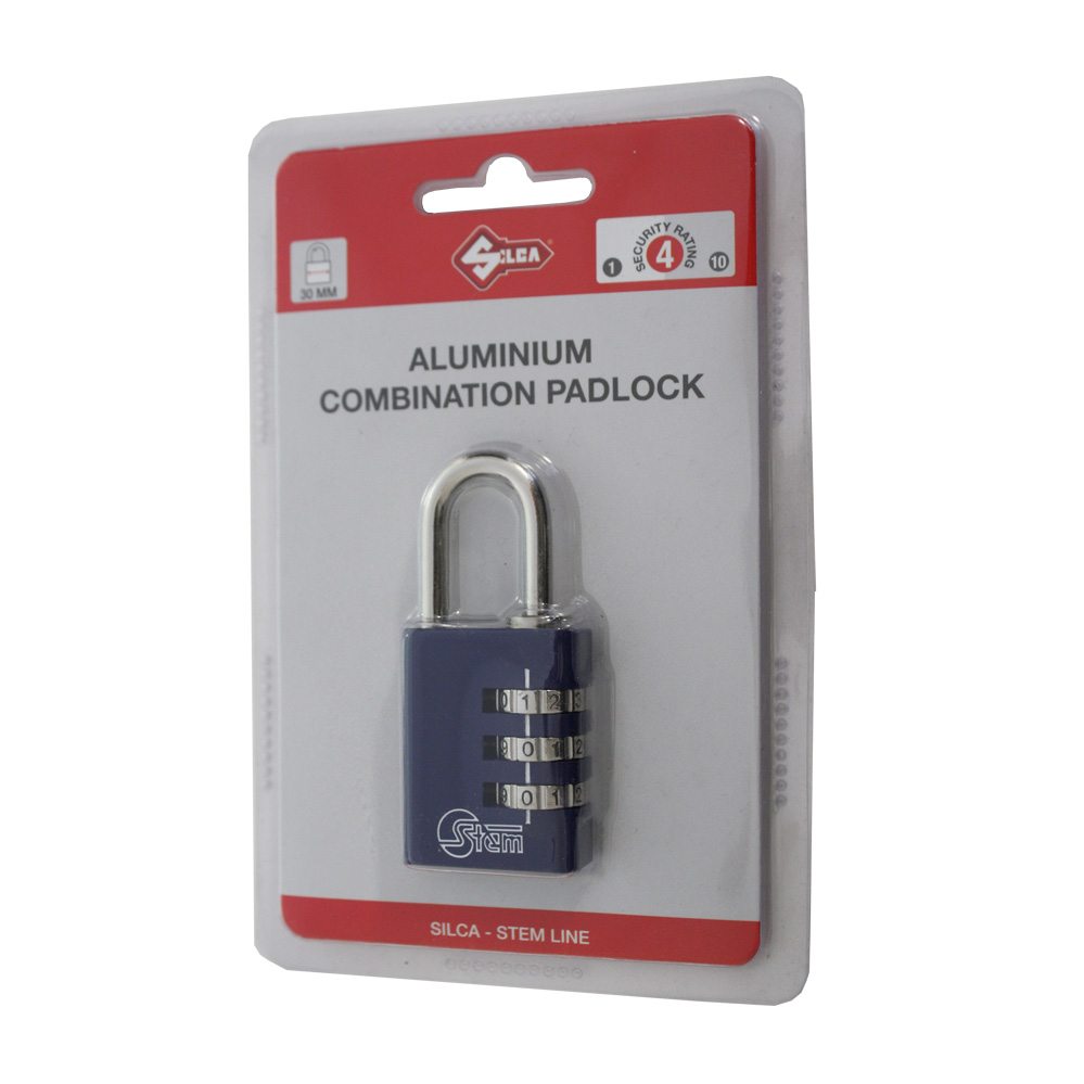 Aluminium-Vorhangschloss mit Zahlenkombination 30 mm / Farbe: blau
