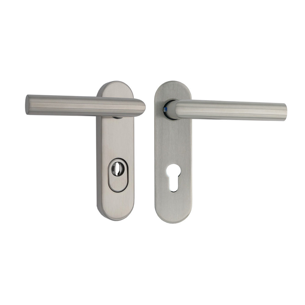 FH-Sicherheitskurzschilddrückerlgarnitur / ES1 mit CL-Drücker / Edelstahl / 72 mm / 9mm