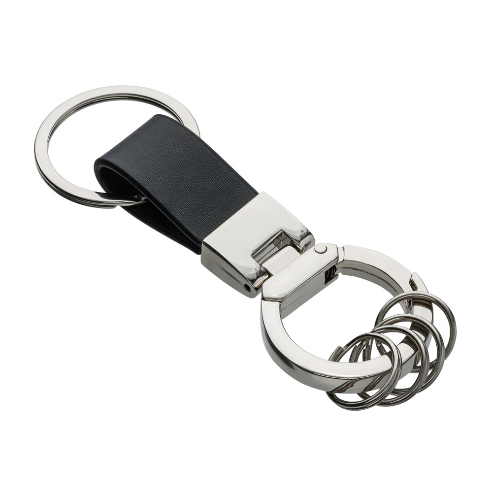 Schlüsselanhänger mit 4 abnehmbaren Ringen Art.-Nr.: 10346 / Metall / Leder / schwarz Schlüsselanhänger mit 4 abnehmbaren Ringen Art.-Nr.: 10346 / Metall / Leder / schwarz