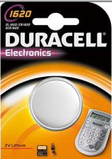 Duracell-Knopfzelle-Lithium-Mangandioxid 3 Volt (CR1620) H=2mm / Durchm.=16mm / geblistert Duracell-Knopfzelle-Lithium-Mangandioxid 3 Volt (CR1620) H=2mm / Durchm.=16mm / geblistert